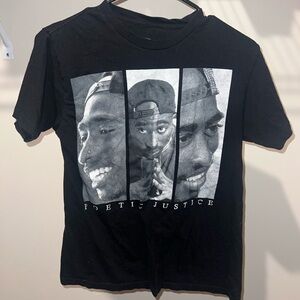 Small Black and White Tupac Poetic Justice Graphic Tee Shirt